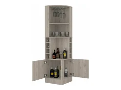 Mueble bar esquinero Syrah, con soporte para copas , 180.59 cm X 46.73 cm X 46.73 cm , Gris / plata