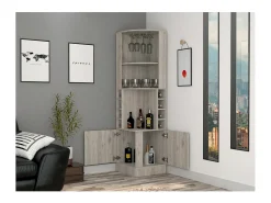 Mueble bar esquinero Syrah, con soporte para copas , 180.59 cm X 46.73 cm X 46.73 cm , Gris / plata