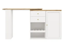 Mueble bar giratorio - 204 x 39 x 104 cm - con 2 cajones y 1 puerta - 5 espacios de almacenamiento abiertos - blanco