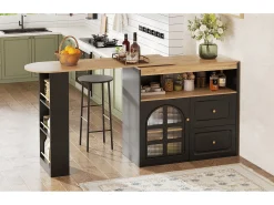 Mueble bar giratorio - 204 x 39 x 104 cm - con 2 cajones + 1 puerta + 3 estantes snack - MDF - negro