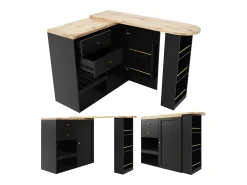 Mueble bar giratorio - una puerta, 2 cajones, 3 estantes y 2 nichos - Tapa efecto madera MDF - 138 cm/105x39x102 cm - Negro