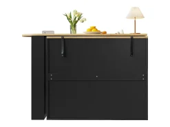 Mueble bar giratorio con 1 puerta y 3 cajones, estante lateral de tres niveles incluido, negro y natural claro - 204x39x104cm