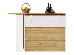 Mueble bar giratorio con 1 puerta de cristal, 1 nicho y 2 cajones, cuerpo blanco, estantes incluidos - 204x39x104cm