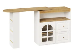 Mueble bar giratorio con 1 puerta de cristal, 1 nicho y 2 cajones, cuerpo blanco, estantes incluidos - 204x39x104cm