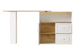 Mueble bar giratorio con 1 puerta de cristal, 1 nicho y 2 cajones, cuerpo blanco, estantes incluidos - 204x39x104cm