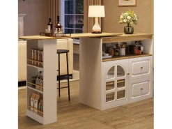 Mueble bar giratorio con 1 puerta de cristal, 1 nicho y 2 cajones, cuerpo blanco, estantes incluidos - 204x39x104cm