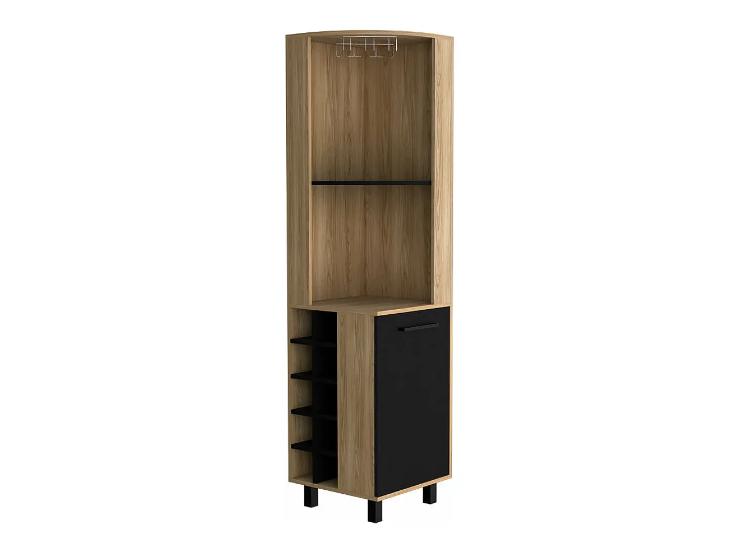 Mueble Bar Kaia en melamina con 3 estantes , 9 portacopas , 10 botelleros y gabinete inferior , multicolor , 180 cm X 45 cm X 45 cm