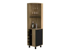 Mueble Bar Kaia en melamina con 3 estantes , 9 portacopas , 10 botelleros y gabinete inferior , multicolor , 180 cm X 45 cm X 45 cm