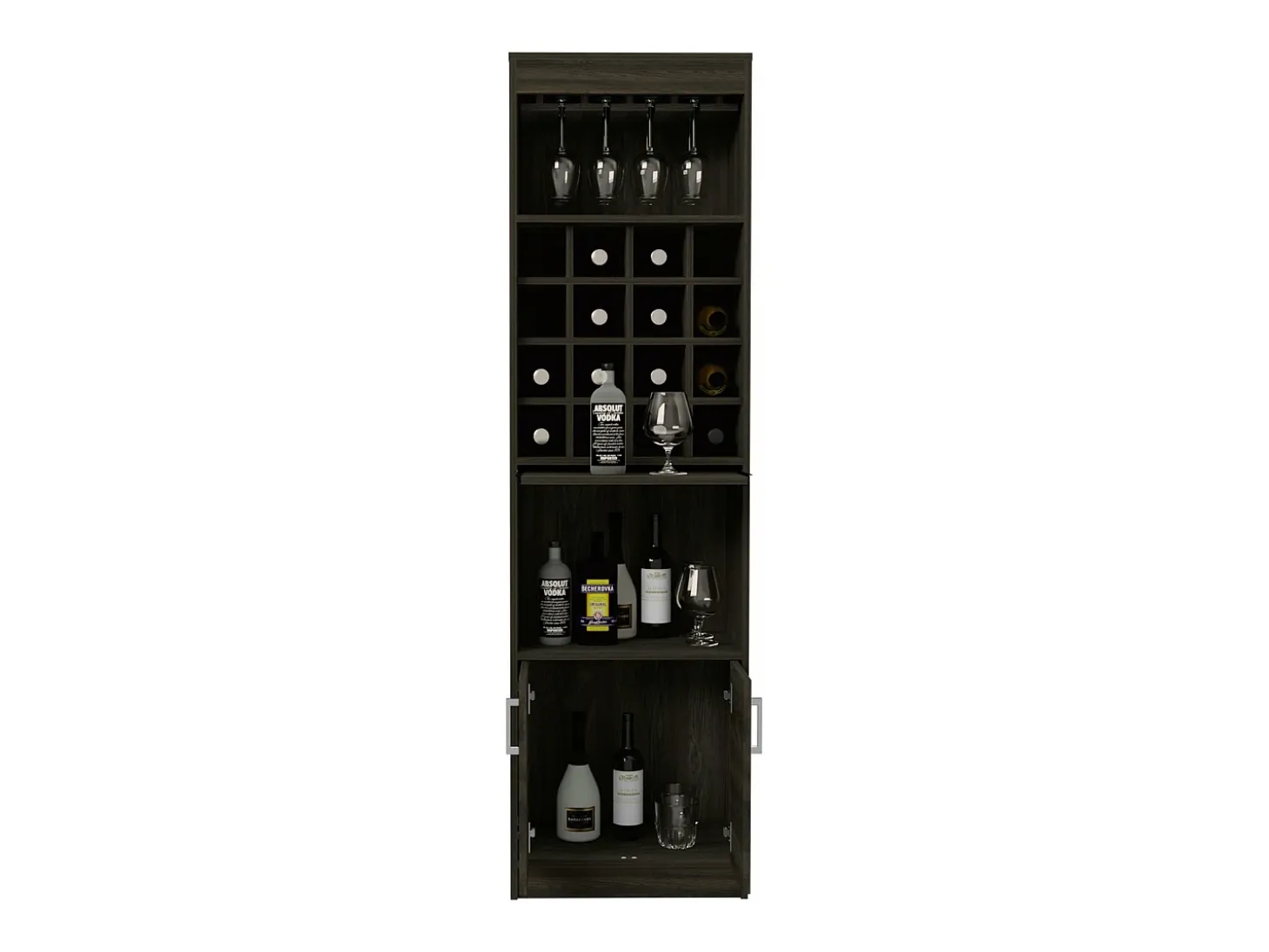 Mueble Bar kava espresso en melamina con Estante para Copas y Gabinete Inferior , 180.6 cm X 51 cm X 34 cm , Multicolor