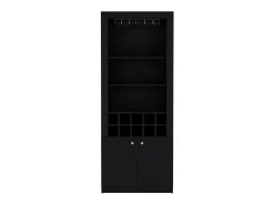 Mueble Bar Nebo en melamina con 4 estantes , 2 puertas , 10 portabotellas y 8 portacopas , negro , 190 cm X 75 cm X 36.5 cm