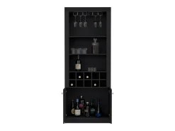 Mueble Bar Nebo en melamina con 4 estantes , 2 puertas , 10 portabotellas y 8 portacopas , negro , 190 cm X 75 cm X 36.5 cm
