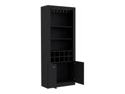 Mueble Bar Nebo en melamina con 4 estantes , 2 puertas , 10 portabotellas y 8 portacopas , negro , 190 cm X 75 cm X 36.5 cm