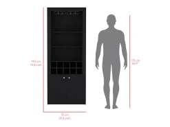 Mueble Bar Nebo en melamina con 4 estantes , 2 puertas , 10 portabotellas y 8 portacopas , negro , 190 cm X 75 cm X 36.5 cm
