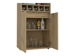 Mueble Bar Prana en melamina con 4 estantes , 2 puertas , 4 portabotellas y 6 portacopas , beige , 180 cm X 58.4 cm X 37 cm