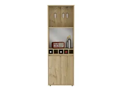 Mueble Bar Prana en melamina con 4 estantes , 2 puertas , 4 portabotellas y 6 portacopas , beige , 180 cm X 58.4 cm X 37 cm