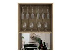 Mueble Bar Prana en melamina con 4 estantes , 2 puertas , 4 portabotellas y 6 portacopas , beige , 180 cm X 58.4 cm X 37 cm