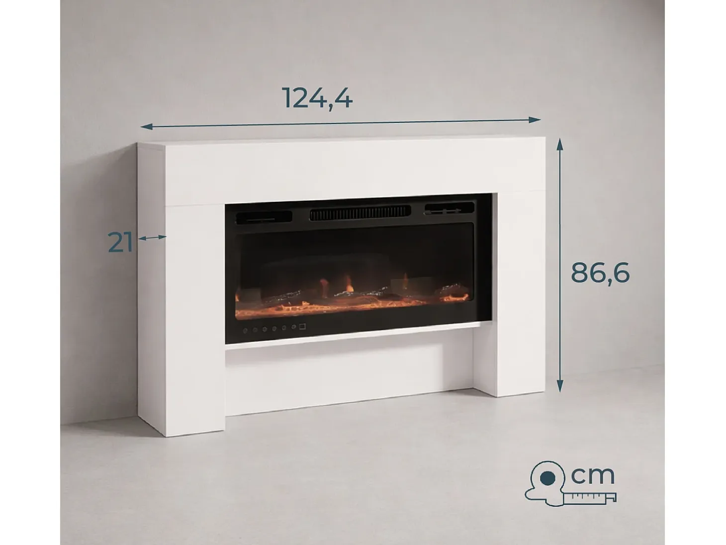 Mueble con chimenea para Salón comedor en Blanco 127,4x21x86,6cm Candela
