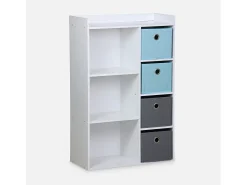 Mueble de almacenamiento para niños 4 cestas azul