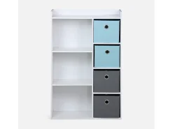 Mueble de almacenamiento para niños 4 cestas azul
