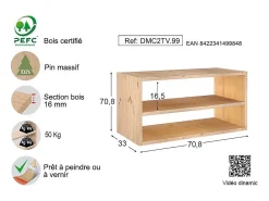 Mueble de almacenamiento de pino macizo Dinamic con estante
