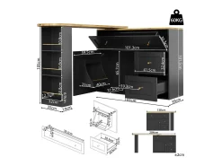 Mueble de bar extensible giratorio - con 2 puertas, 2 cajones y 3 nichos - MDF - 138/204×39×105cm - Negro