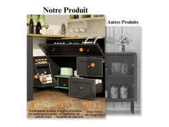 Mueble de bar extensible giratorio - con 2 puertas, 2 cajones y 3 nichos - MDF - 138/204×39×105cm - Negro