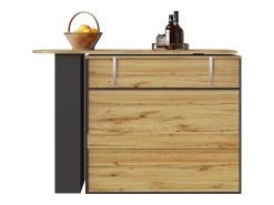 Mueble de bar giratorio 360° y plegable - con 1 cajón y 2 puertas - estantes abiertos - negro + natural