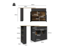 Mueble de bar giratorio 360° y plegable - con 1 cajón y 2 puertas - estantes abiertos - negro + natural