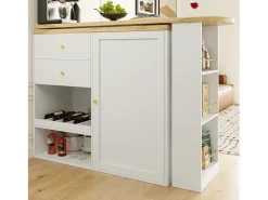 Mueble de bar giratorio y plegable - con 2 cajones y 1 puerta - Blanco