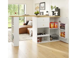 Mueble de bar giratorio y plegable - con 2 cajones y 1 puerta - Blanco