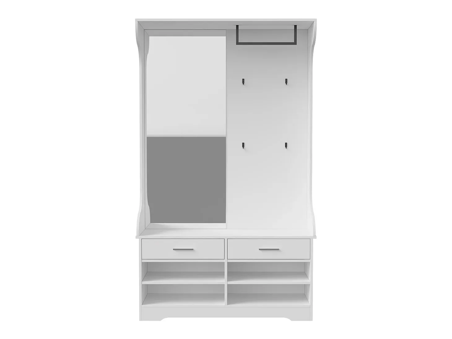 Mueble de entrada con espejo, ganchos, barra y zapatero