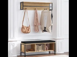 Mueble de entrada mural de madera y negro con 3 nichos TORUN