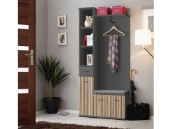 Mueble de entrada POLO – Almacenamiento y armario en gris y roble
