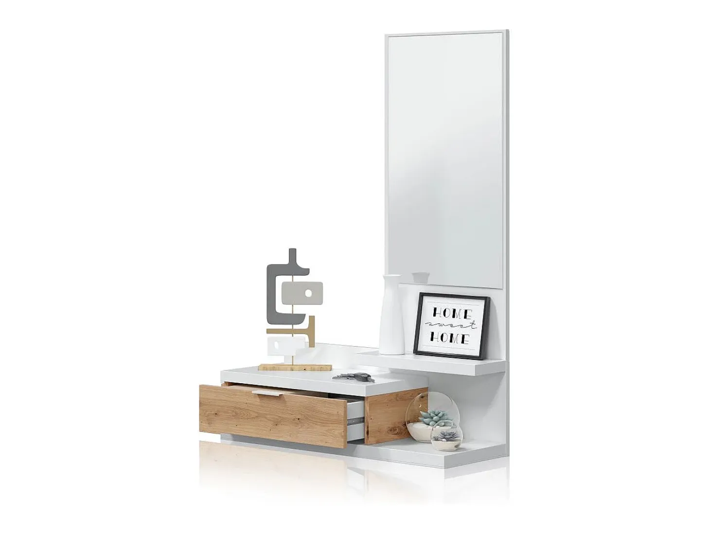 Mueble de recibidor Fiord Blanco Artik (Blanco Mate) - Roble Nodi