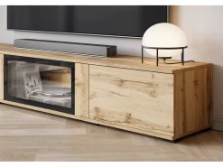 Mueble de salón moderno – mate, 2 vitrinas y mueble TV 180 cm roble Wotan