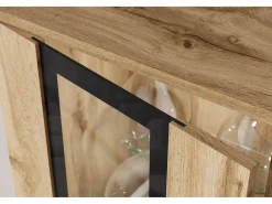 Mueble de salón moderno – mate, 2 vitrinas y mueble TV 180 cm roble Wotan