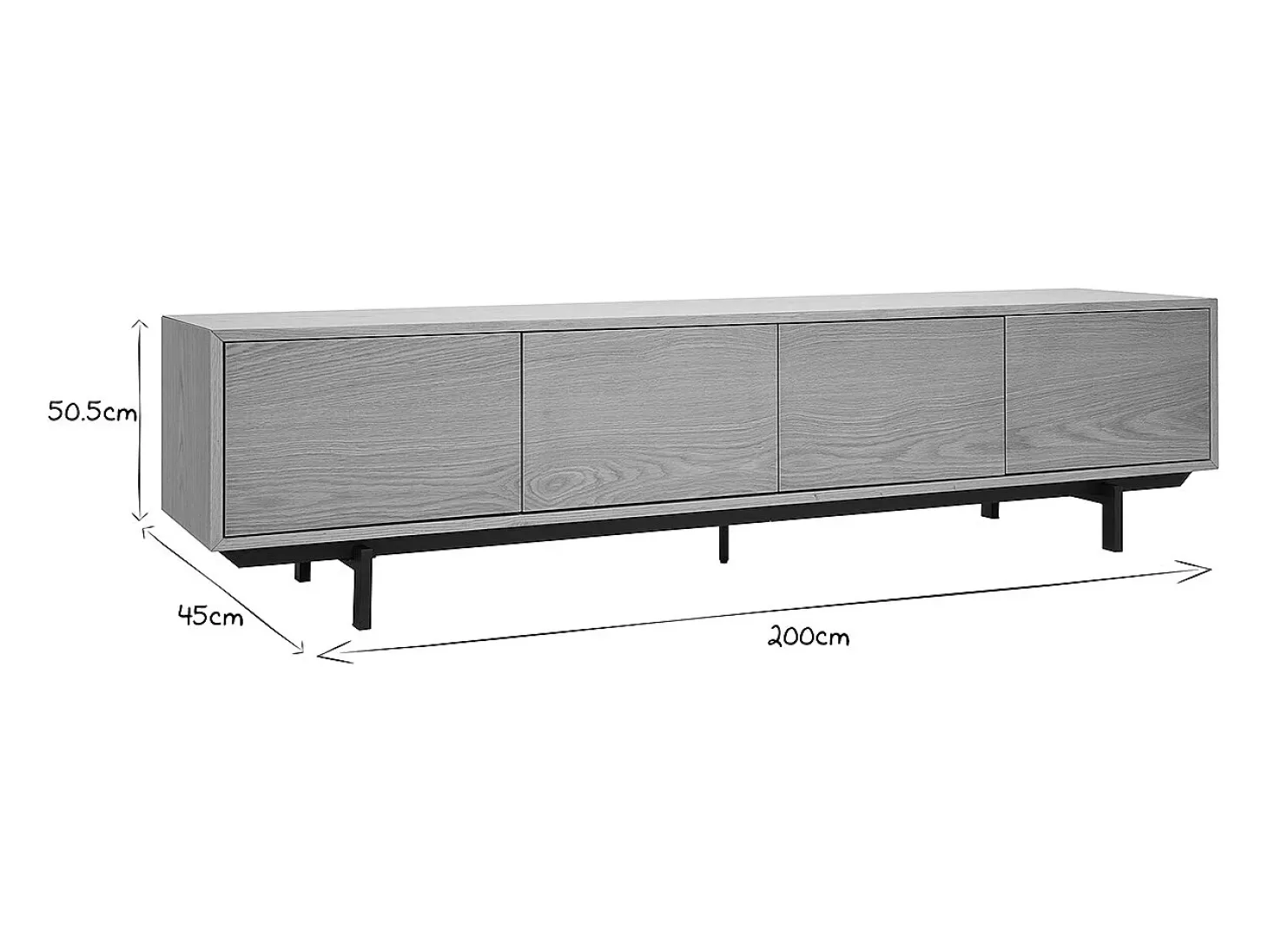 Mueble de televisión acabado en madera de roble y metal negro L200 cm MANNY