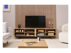 Mueble de televisión acabado en madera de roble y metal negro L200 cm MANNY
