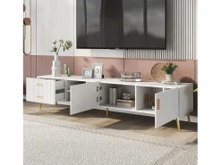 Mueble de televisión escandinavo contemporáneo de 180 cm para TV de 75" - 2 cajones y 3 compartimentos - blanco