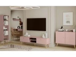 Mueble de Televisión Estilo Nórdico – Color Rosa, 170x50x41 cm – Funcional y Elegante