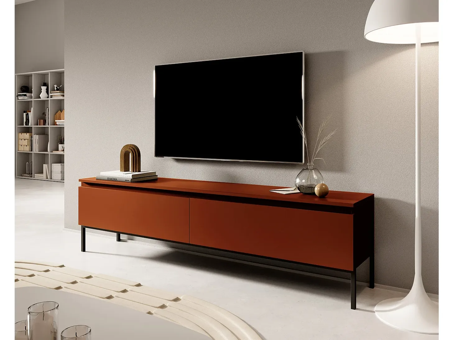 Mueble de TV - 150 cm - efecto ladrillo con patas negras - BEMMI