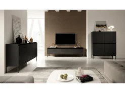 Mueble de TV - 150 cm - negro con patas negras - BEMMI
