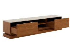 Mueble de TV 2 cajones y 2 estantes con LEDs en MDF - Marrón oscuro y beige - DEVIKA de Pascal MORABITO