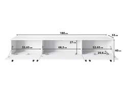 Mueble de TV 180 cm con patas para salón – lowboard moderno con tres puertas abatibles, negro mate