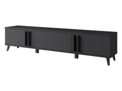 Mueble de TV 180 cm con patas para salón – lowboard moderno con tres puertas abatibles, negro mate