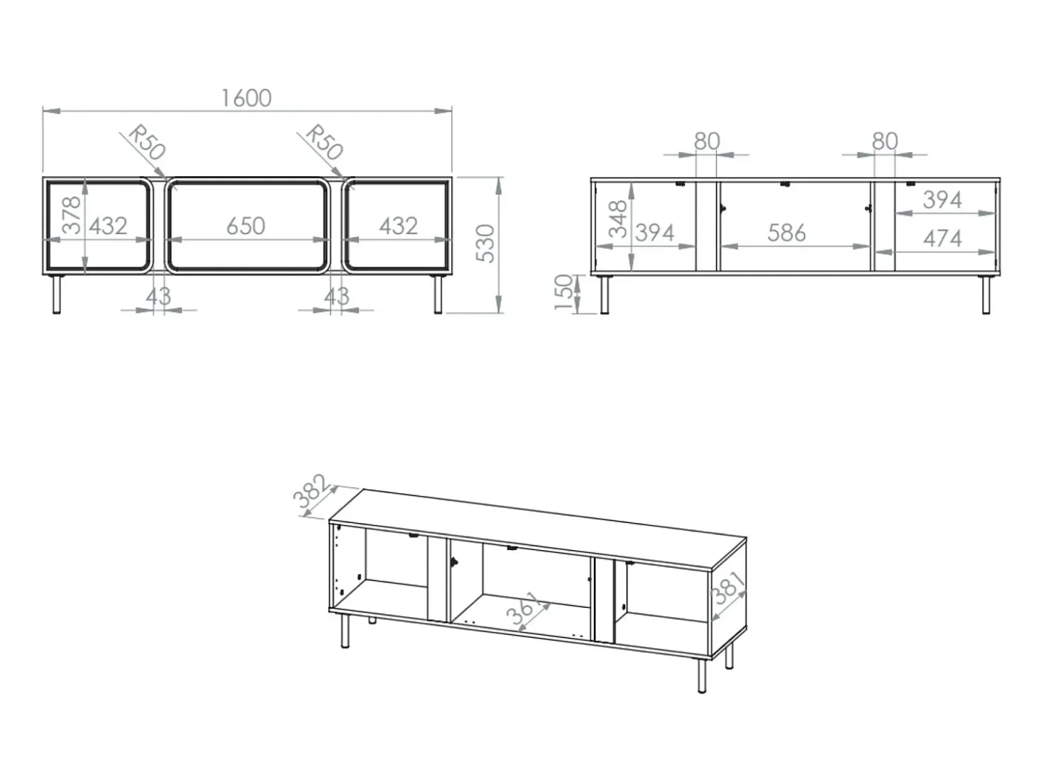 Mueble de TV 2 puertas con abatible – beige cachemira – 160 cm – LOPPA