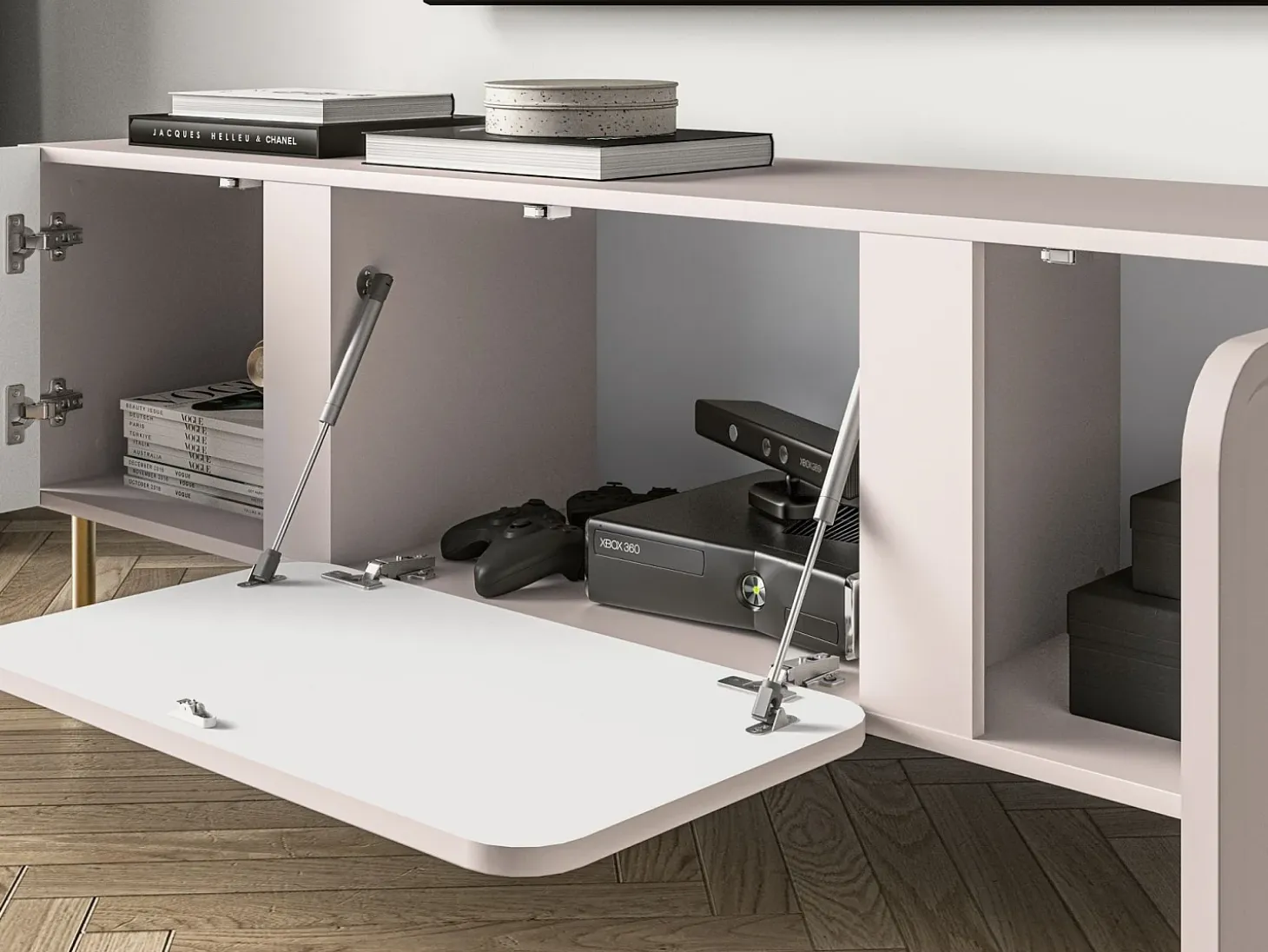 Mueble de TV 2 puertas con abatible – beige cachemira – 160 cm – LOPPA