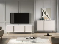 Mueble de TV 2 puertas con abatible – beige cachemira – 160 cm – LOPPA