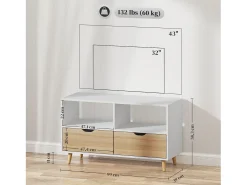 Mueble de TV bajo con 2 estantes, cajón, 99 cm de largo, mesa de TV para televisión, para salón, color blanco