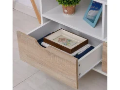 Mueble de TV bajo con 2 estantes, cajón, 99 cm de largo, mesa de TV para televisión, para salón, color blanco